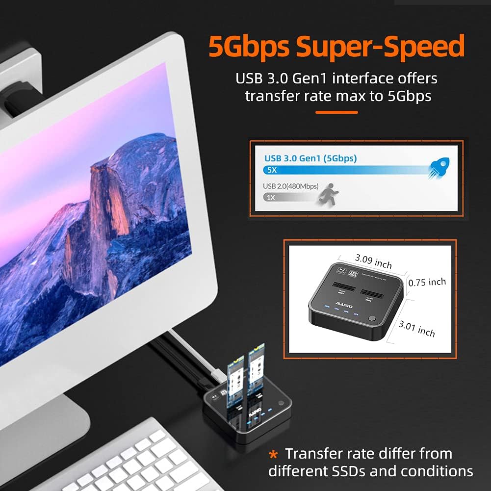 MAIWO K3016S 2 Bay m.2 SATA Docking Station, Tool-Free Type C to SATA SSD External Hard Drive Enclosure for B + M Key