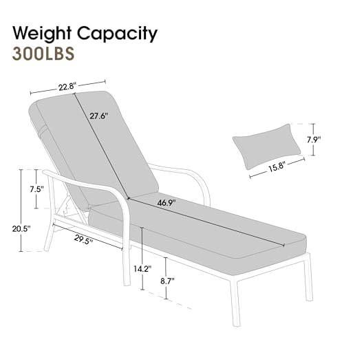 ivinta Outdoor Chaise Lounge Chair with Thick Cushion
