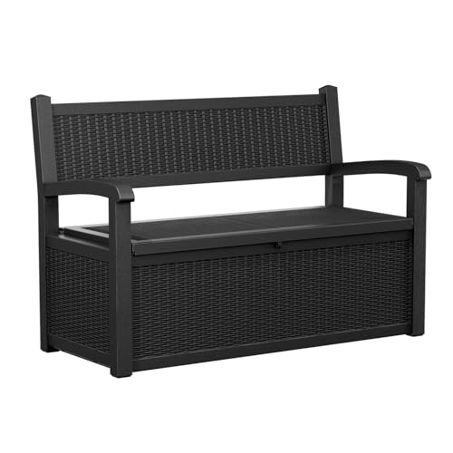 Vixzen 75 Gallon Storage Bench Deck Box Outdoor,Lockable Durable All-Weather Seating with Hidden Storage Furniture,Deck Storage for Garden, Pool