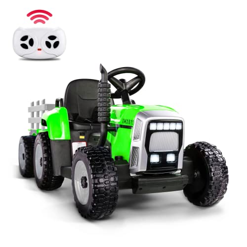 Kids Ride on Tractor with Remote Control, 12V Battery Powered Electric Tractor for Kids Bluetooth Music/USB, 3-Gear-Shift, Safety Belt