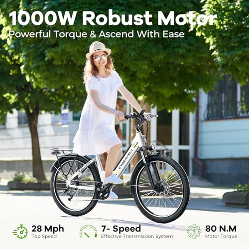 26“ Electric Bike for Adult,1000W Peak, up 80 Miles Removable Battery Ebike,Adult Electric Bicycles for All Terrain,Men Women E Bike, 7-Speed