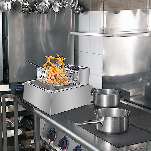 Wrilibo Electric Deep Fryer w/Basket & Lid, Stainless Steel Commercial Deep Fryer Countertop Deep Fryer w/Temperature Control