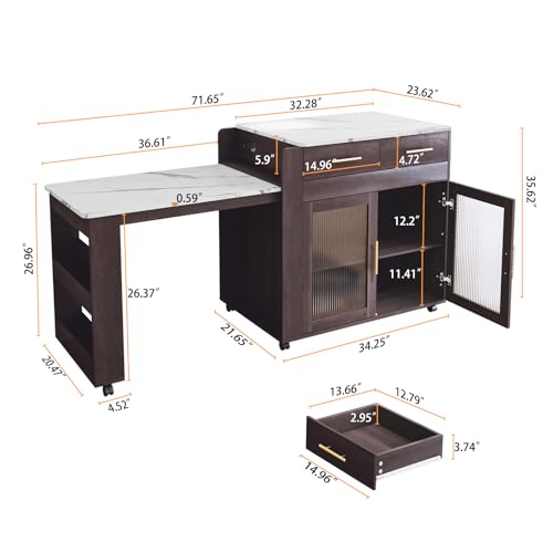 HLR Extendable Kitchen Island on Wheels, Rolling Kitchen Island Cart with Power Outlet