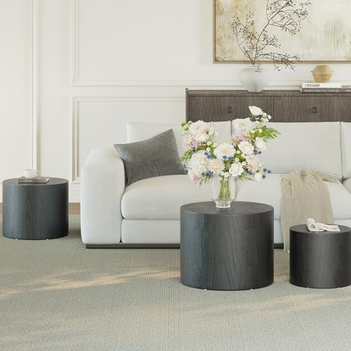 Vikiullf Nesting Coffee Table Set of 3, Round Wooden Coffee Tables, Modern Circle Table for Living Room, Bedroom, Accent Side Table