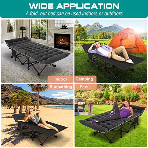 DoCred Folding Camping Cot with Mattress, 2 Pack Heavy Duty Folding Cot for Adults, Portable Sleeping Cot Bed Adults Outdoor Bed with Carry Bag