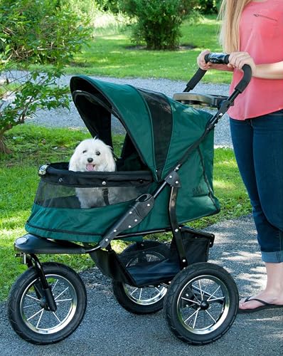Pet Gear No-Zip Jogger Pet Stroller for Cats/Dogs, Zipperless Entry, Airless Tires, Easy One-Hand Fold, Cup Holder + Storage Basket, Navy