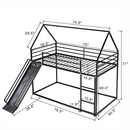 Kids Twin Over Twin Bunk Beds with Slide and Trundle, Solid Wood Bunk Bed Frame with Stairs and Storage