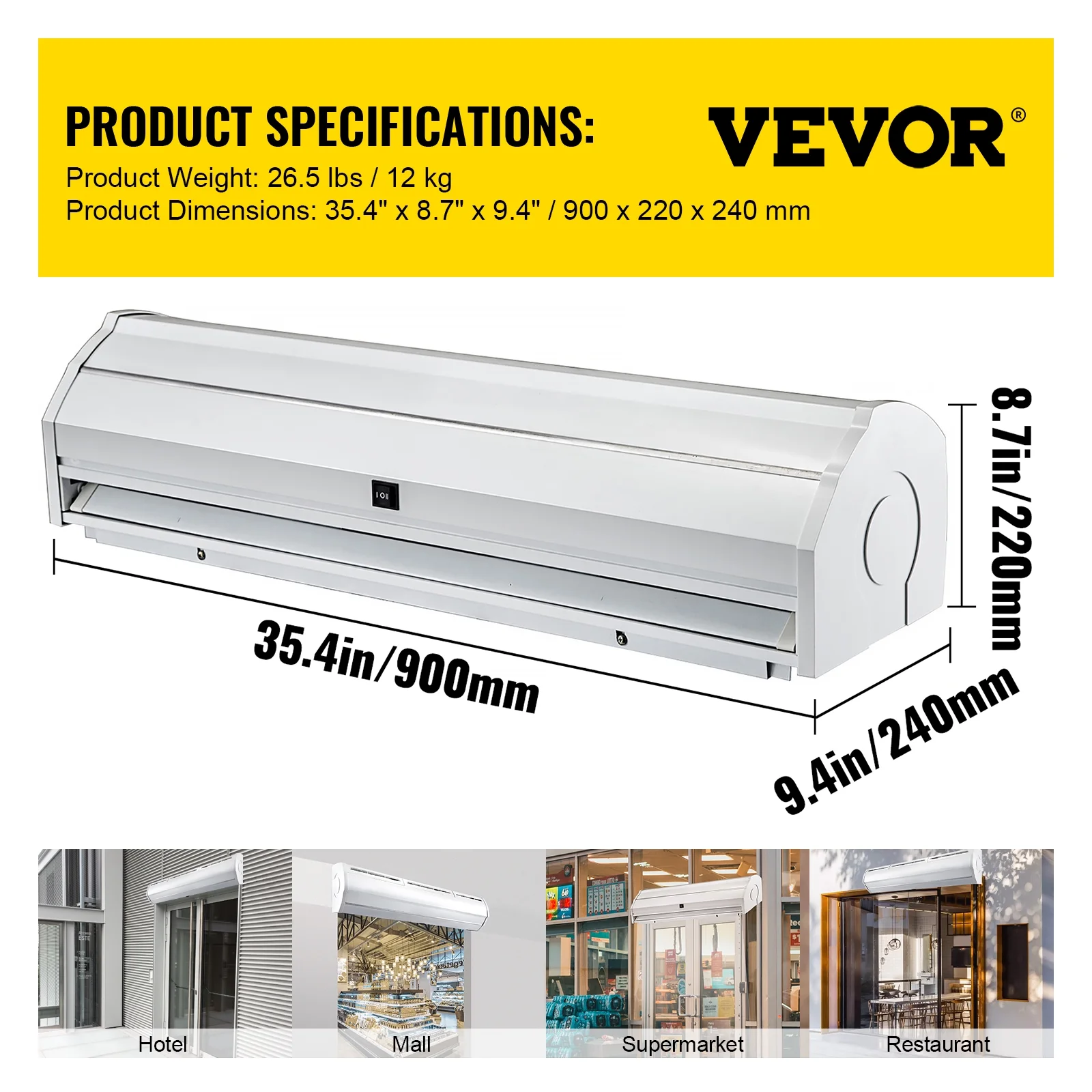 VEVOR Air Curtain 36", 2 Speeds Commercial Indoor Air Curtain,UL Certified, CE Certified