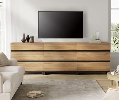 WAMPAT Modern TV Stand for TVs up to 40 inch, Entertainment Center TV Console with 3 Drawers and Metal Base, Media Console for Living Room, Bedroom