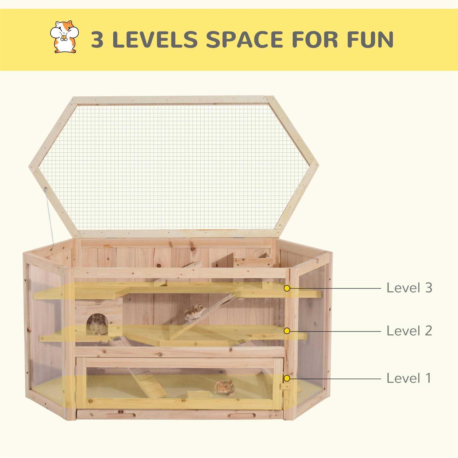 PawHut 3 Tier Wooden Large Hamster Cage Small Animal House with Slide and Activity Center - Pet Supplies online store