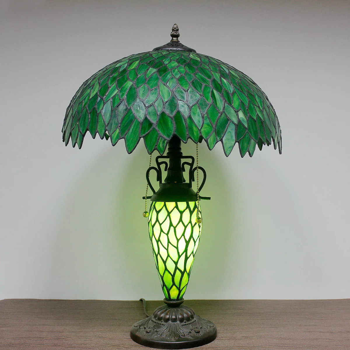 Tiffany Style Table Lamp W16H24 Inch Tall Green Stained Glass Wisteria Lampshade Antique Night Light Base S523  LAMPS Lover Living Room Bedroom