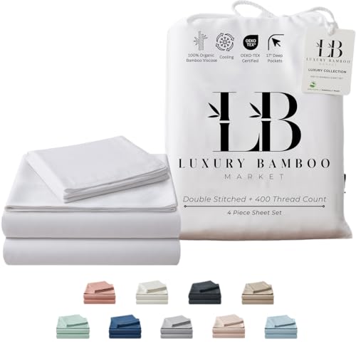 Luxury Bamboo Market | Queen Size Bed Sheet Set | 100% Viscose Made from Bamboo | Organically Grown | Ultra Soft | Cooling Sheets for Hot Sleepers |