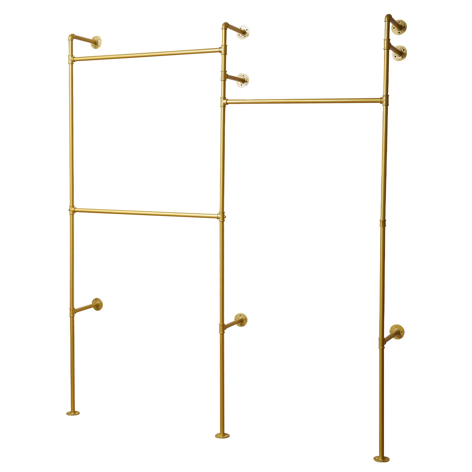 Miumaeov Wall Mounted Industrial Pipe Clothing Rack with 3 Rod Commerial Garment Stand Pipeline Vintage Rack Heavy Duty Rustic Metal Clothes Frame