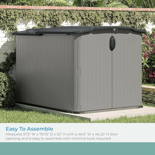 Suncast Glidetop Horizontal Outdoor Storage Shed with Pad-Lockable Sliding Lid and Doors, All-Weather Shed for Yard Storage