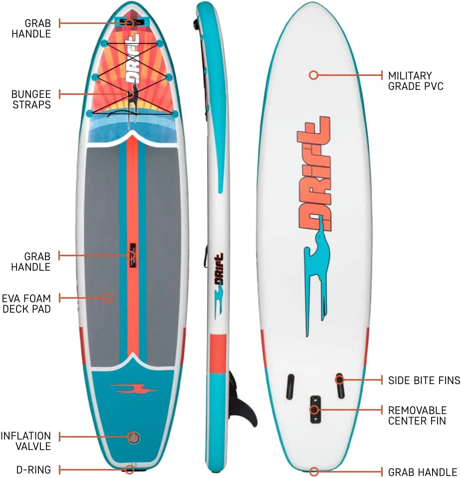 Drift Inflatable Stand Up Paddle Board - SUP Paddle Board and Accessories, Including Pump, Paddle, and More - Classic Woodgrain, Adult, 11'6