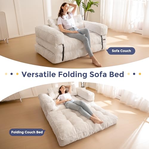 MAXYOYO Folding Sofa Bed, L-Shaped Convertible Sofa Bed with Armrest Foldable Sleeper Couch with Pillow