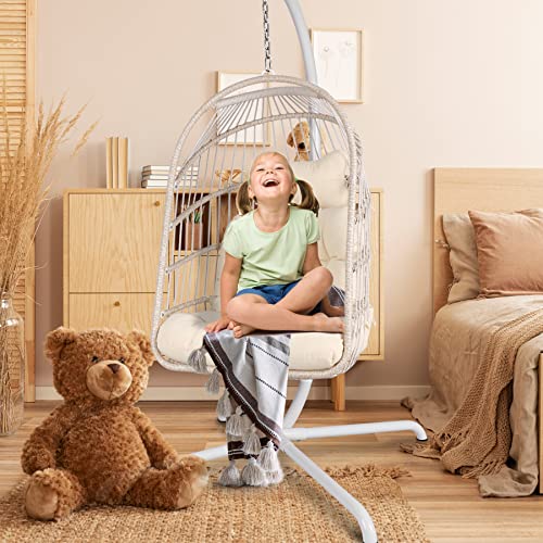 Chihee Egg Chair Foldable Wicker Rattan Hanging Chair Swing Chair Indoor Outdoor Patio Wicker Chair Hammock Chair with Stainless Steel Hanging Kit