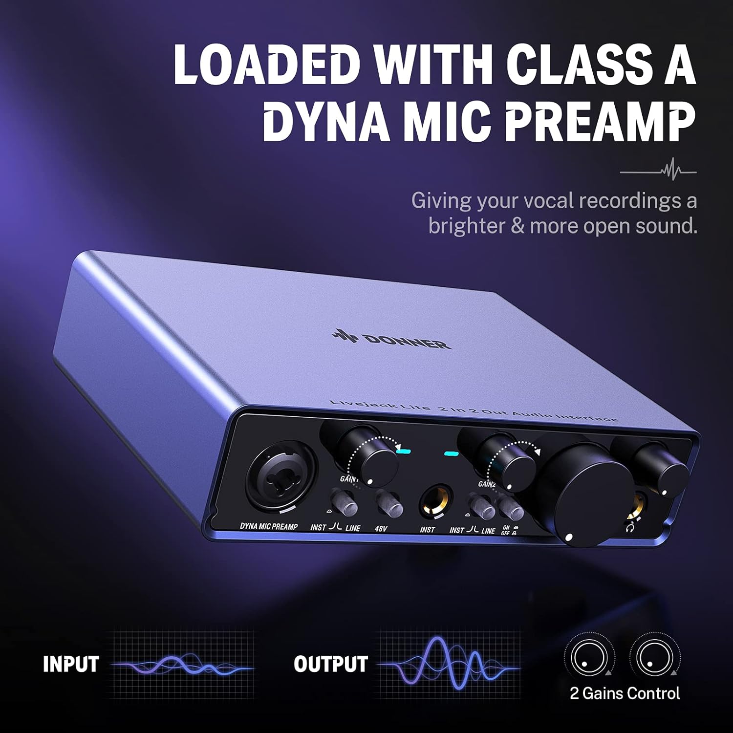 Audio Interface Donner Livejack Lite 2 In 2 Out, USB Audio Interfaces, 24-bit/192 kHz Sound Card with Headphone Amplifier