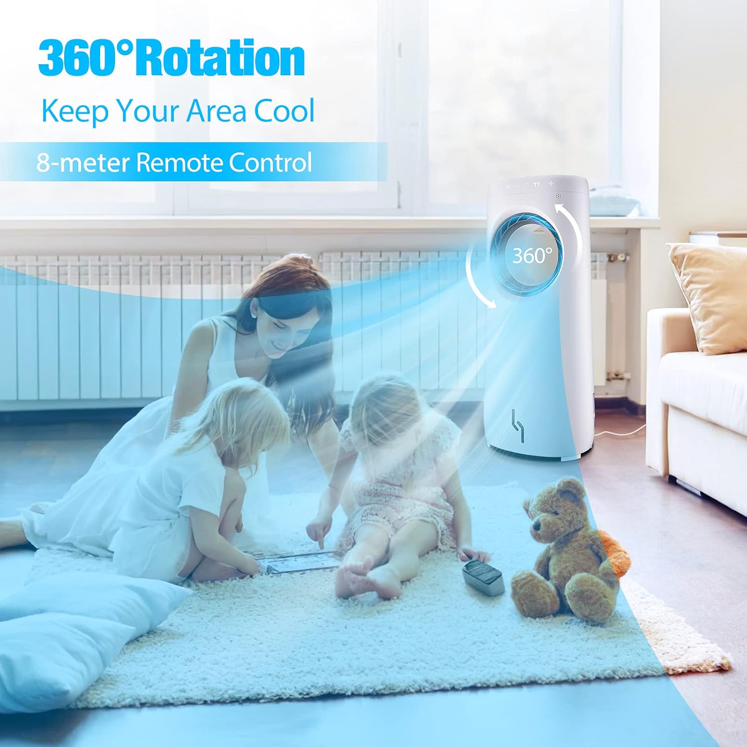 Trustech Evaporative Air Cooler, Air Cooler with Bladeless Fan Design, Cool and Humidify Function with 3 Wind Speeds, 12H Timer