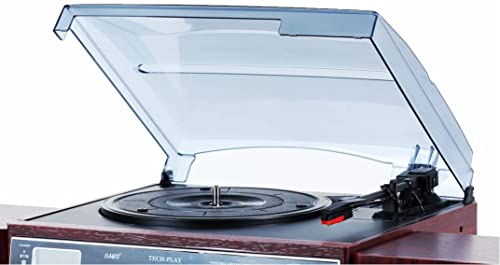 TechPlay Karaoke Enabled, 30W RMS, Retro Classic Turntable, NFC Bluetooth, Double Cassette Player/Recorder, CD MP3 Player, USB SD Ports