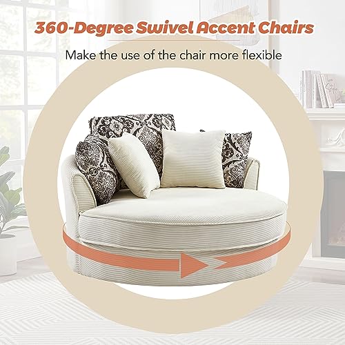 51.5-Inch Oversized Swivel Accent Barrel Chair with Storage Ottoman ,Button Decor and 4 Pillows