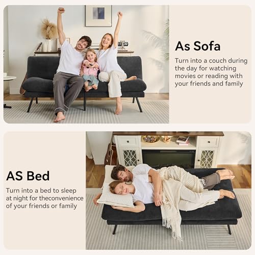 71" Convertible Futon Sofa,Faux Leather Futon Couch Bed,Sleeper Sofa Bed,Memory Foam Modern Folding Small Loveseat for Living Room,Office,Apartment