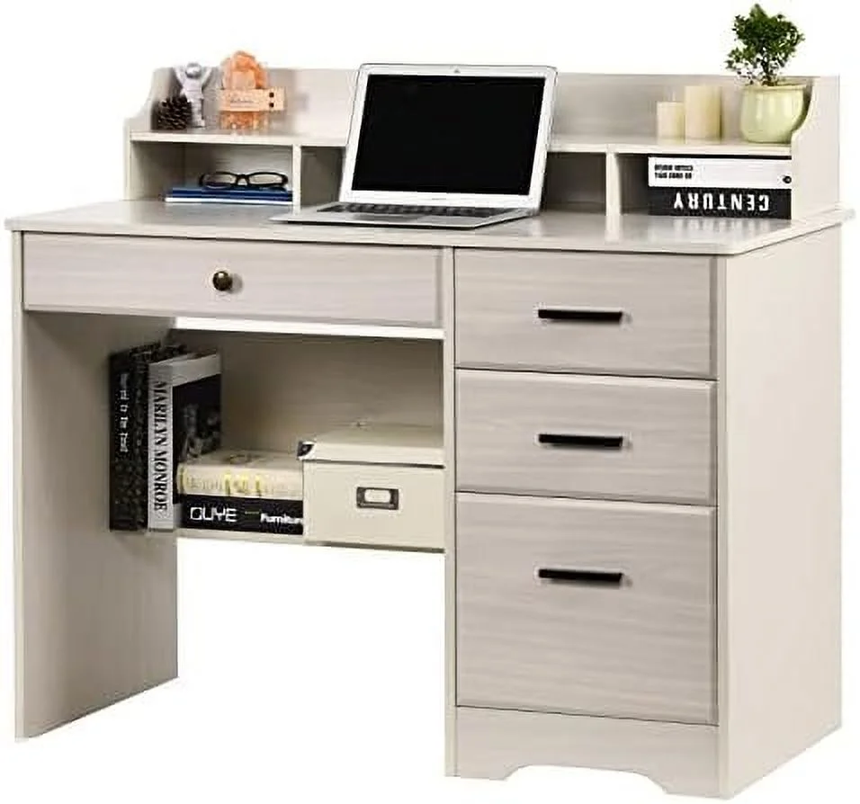HJZUINIUNIU Computer Desk with 4 Drawers and Small Office Desk with File Drawers and Hutch Farmhouse Wood Writing Student Table for Home Office