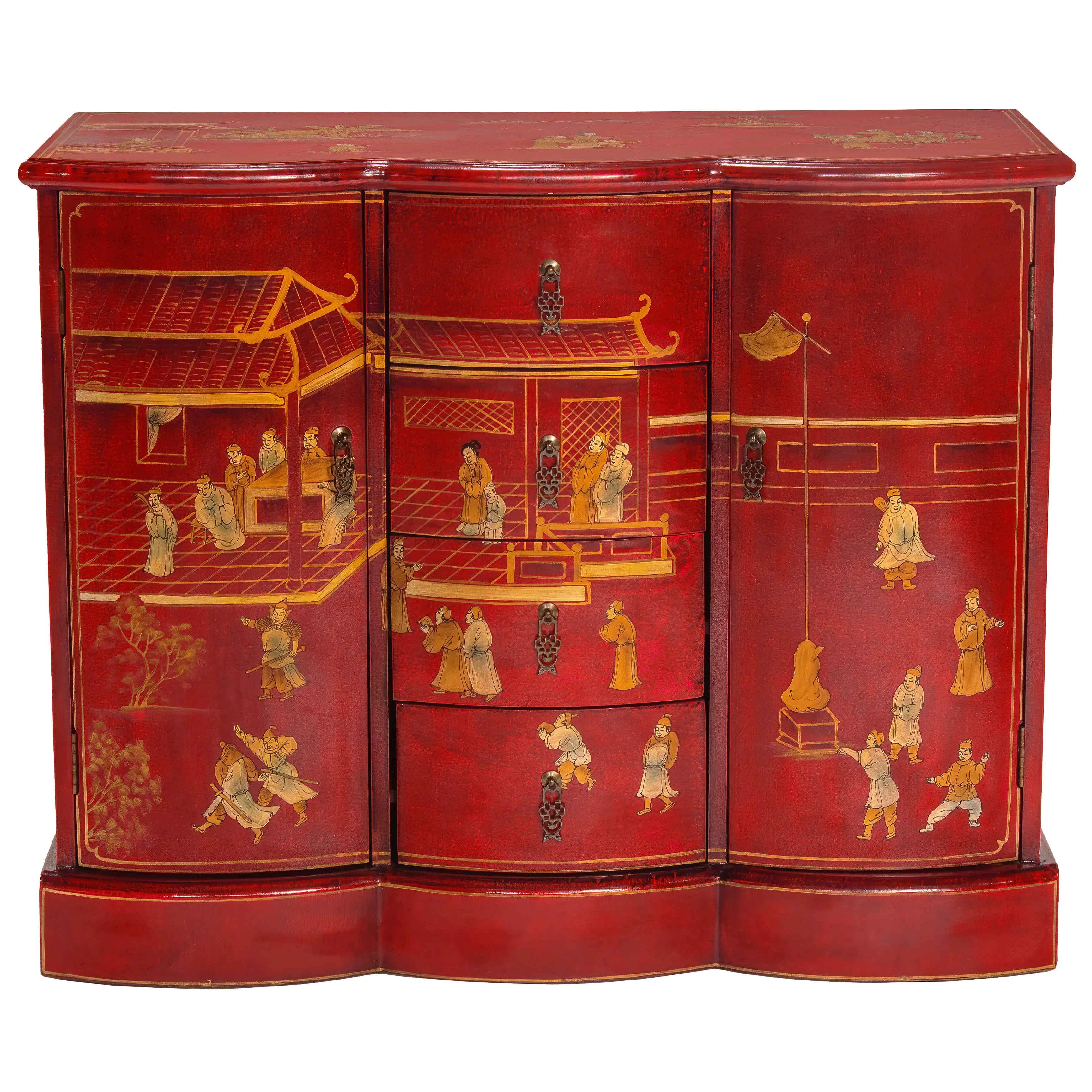 Oriental Furniture Red Lacquer Cabinet - Courtyard