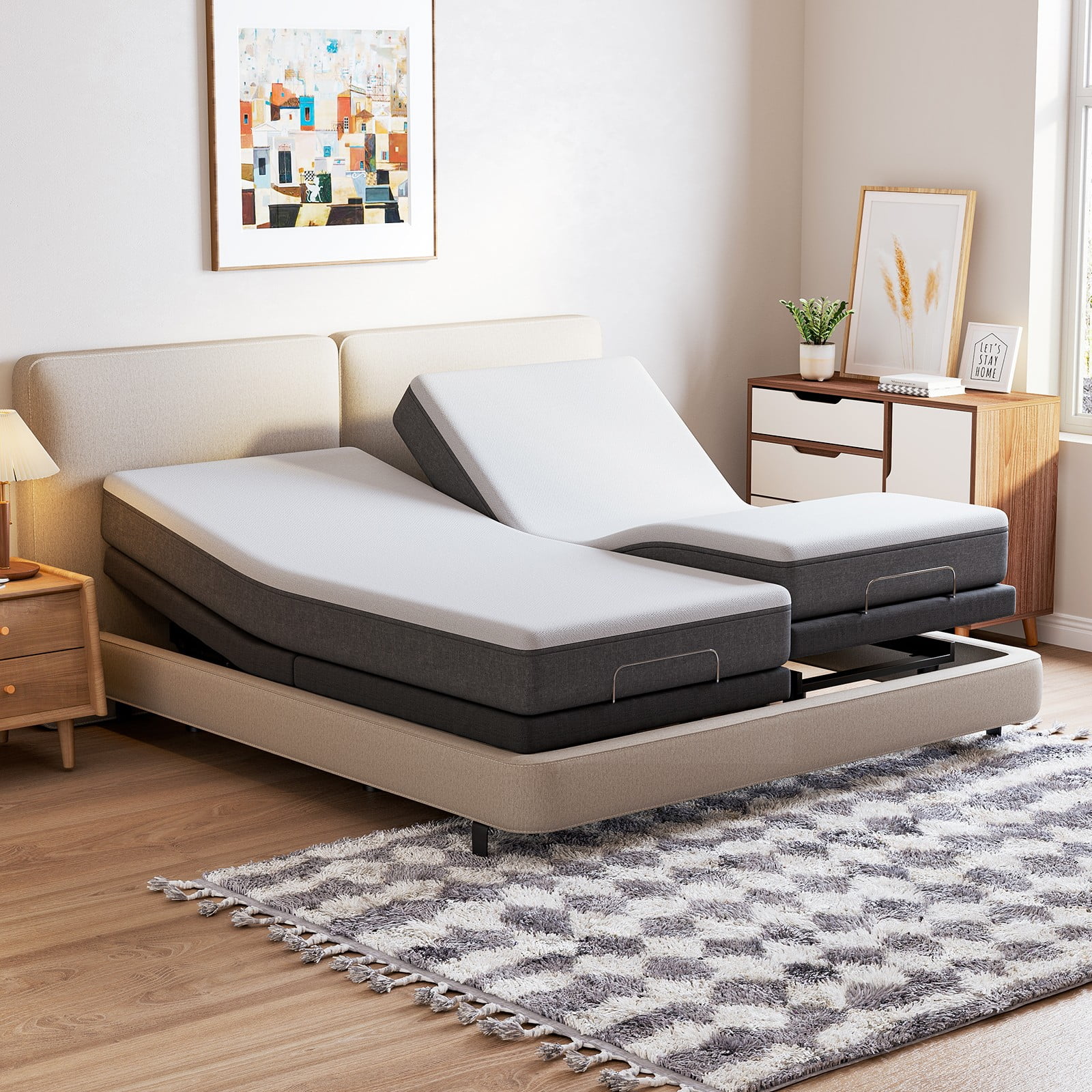 Yesen Home Electric Adjustable Bed Frame Split King Power Platform Bed Base,Wireless Remote,Adjustable Legs,Head & Foot Incline,No Mattress