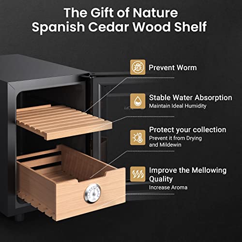 KingChii 16L Electric Cigar Humidors Temperature Control System, Cooling & Heating Humidor Cabinet with Spanish Cedar Wood Shelves & Hygrometer
