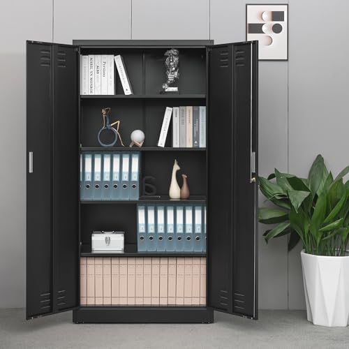 Metal Storage Cabinet, 72" H x 36" W x 18" D Locking Cabinet with Adjustable Shelves, Steel Storage Cabinets for Garage, Home, Office, Pantry (White)