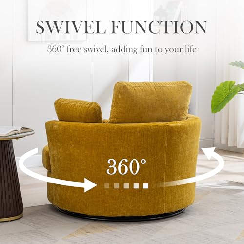 Aoiy & Wifon 42.2" W Oversized Swivel Barrel Chair with Ottoman, Upholstered Round Accent Chair with Storage Ottoman, Chenille, Beige