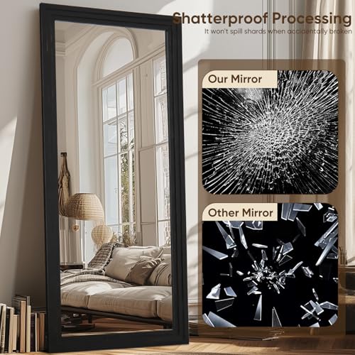 Full Length Mirror, 71"×32" Wooden Mirror Full Length with Stand Wood Floor Mirror, Oversized Stand Up Mirrors Large Wall Mirrors
