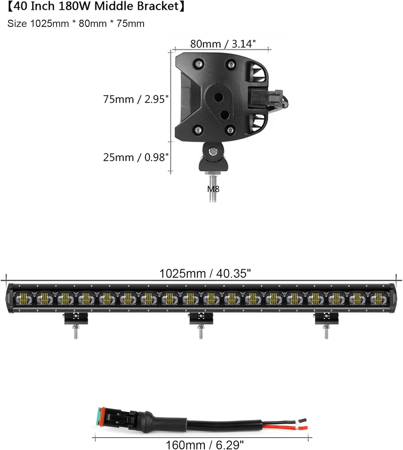 SUFEMOTEC 6D 40 Inch 180W Single Row High Power LED Light Bar for Car Truck ATV Trailer 4WD SUV 4x4 Offroad Flood Driving Bars Lights Working