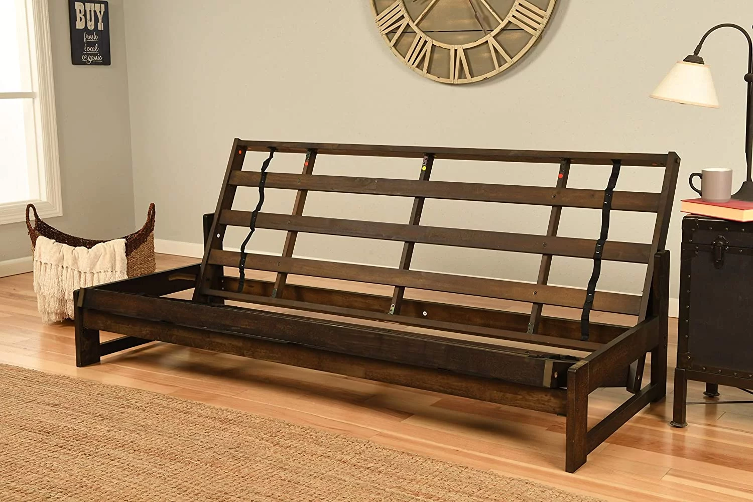 Aspen Reclaim Mocha Futon Frame with Marmont Thunder Mattress - Full Size