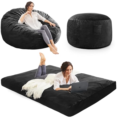 Bean Bag Chairs for Adults - Giant Bean Bag Chair Convertible Bean Bag Bed - Beanbag Chair with Micro Fiber Cover/Furniture Foam Filler
