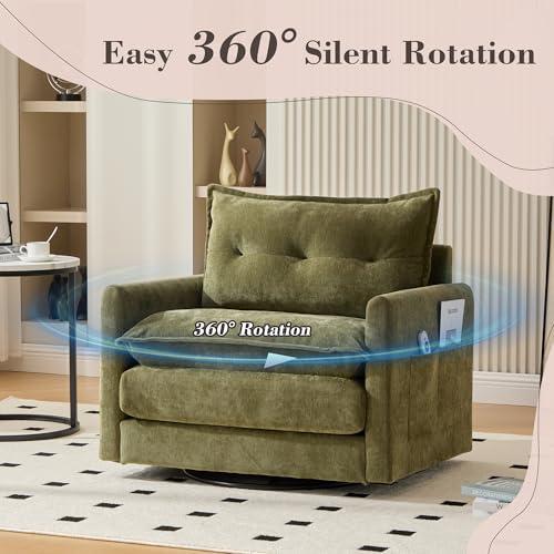 360 Swivel Accent Barrel Chair with Storage Ottoman & Headrest