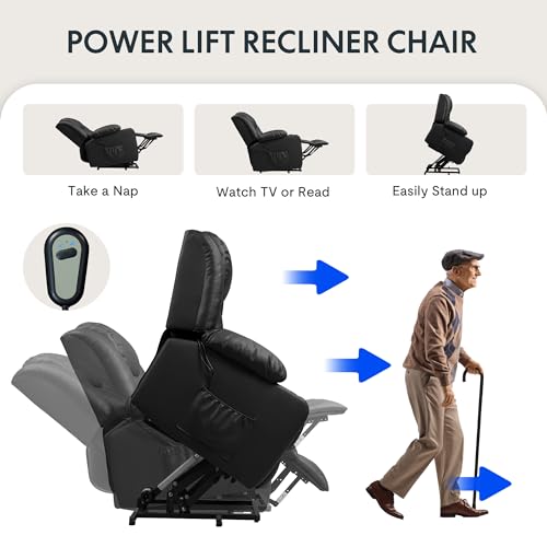 FLEXISPOT XL31 Power Lift Recliner Chair for Elderly, Electric Lift Chair with Massage & Heat, PU Leather Reclining Sofa w/Cup Holders