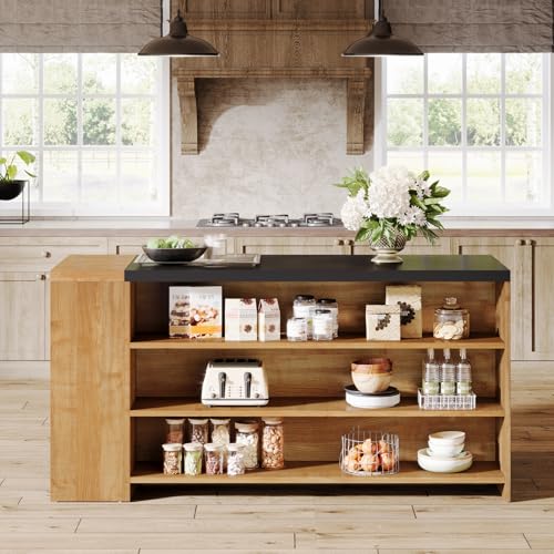 Tribesigns 55" Kitchen Island with Storage, Farmhouse 5-Tier Stationary Island Table with 5 Shelves