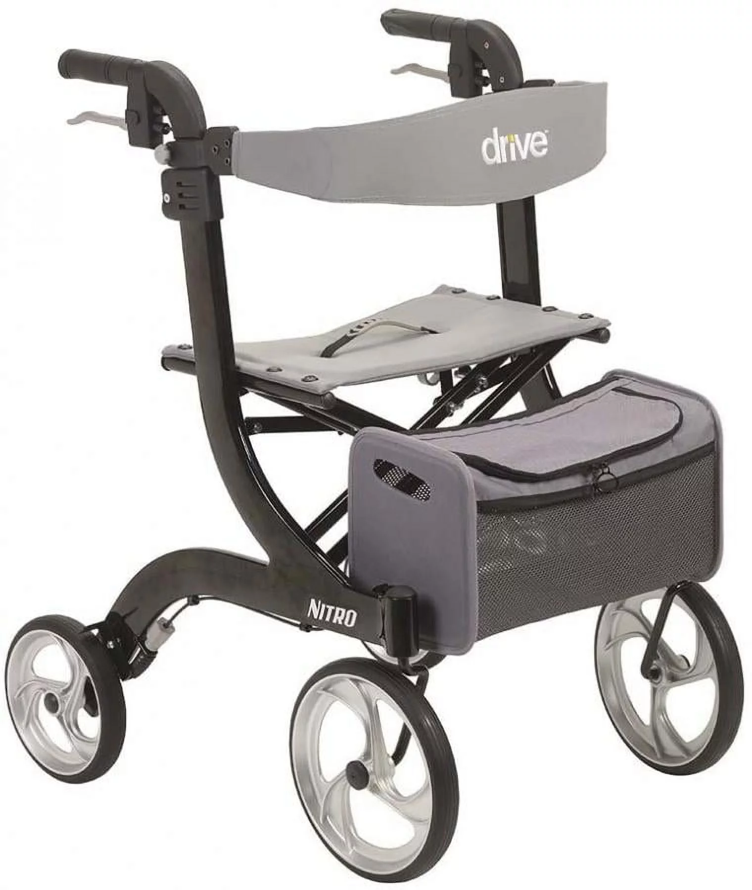 Drive Nitro 4-Wheel Rollator - Aluminum Frame, Adjustable Height, 23 Inch Base Width, 300 pound Weight Capacity, Black - Curated Treasures Market