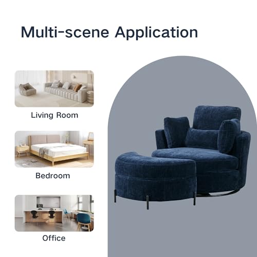 Chifee & Vingol 42.2" Oversized Swivel Accent Chair Round Barrel Chair,Chenille,Beige