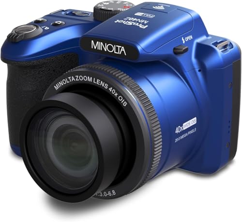 Minolta MN40Z 20MP Digital Camera – 40x Optical Zoom, 1080p FHD Video, 3.0" LCD, Wi-Fi, Face/Smile/Blink Detection – Silver