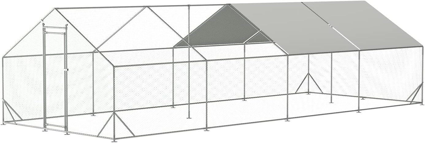IchbinGo Large Metal Chicken Coop with Waterproof Cover, Walk-in Metal Poultry Cage Spire Shaped Coop
