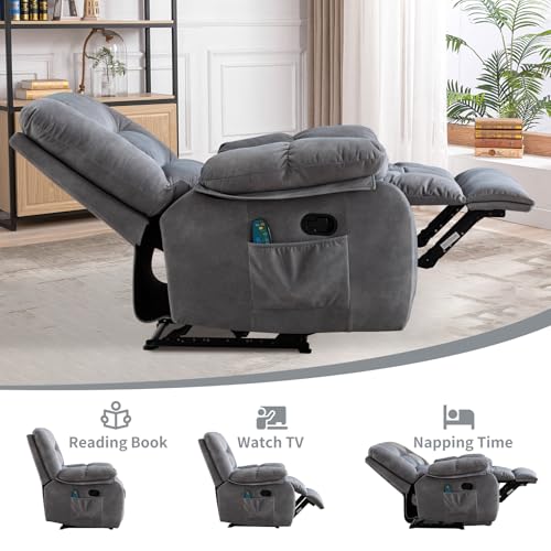 Massage Recliner Chair with Heat and Massage, Soft Fabric Ergonomic Manual Reclining Chairs