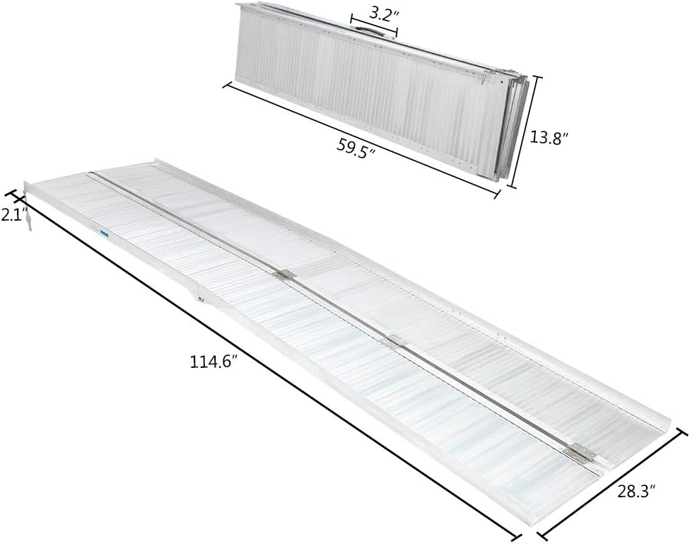 OMECAL 4' Wheelchair Ramp Threshold Portable Ramps 4ft for Home Steps Doorway Stairs Aluminum Handicap Metal House Mobile Porch Temporary Multifold