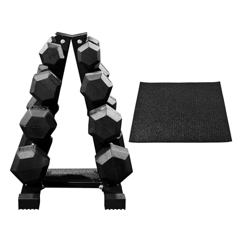 BalanceFrom Rubber Coated Hex Dumbbell Weight Set with Storage Rack, 100LB or 150LB or 200LB Set, 5-20 lbs or 5-25 lbs or 10-30 lbs Pairs