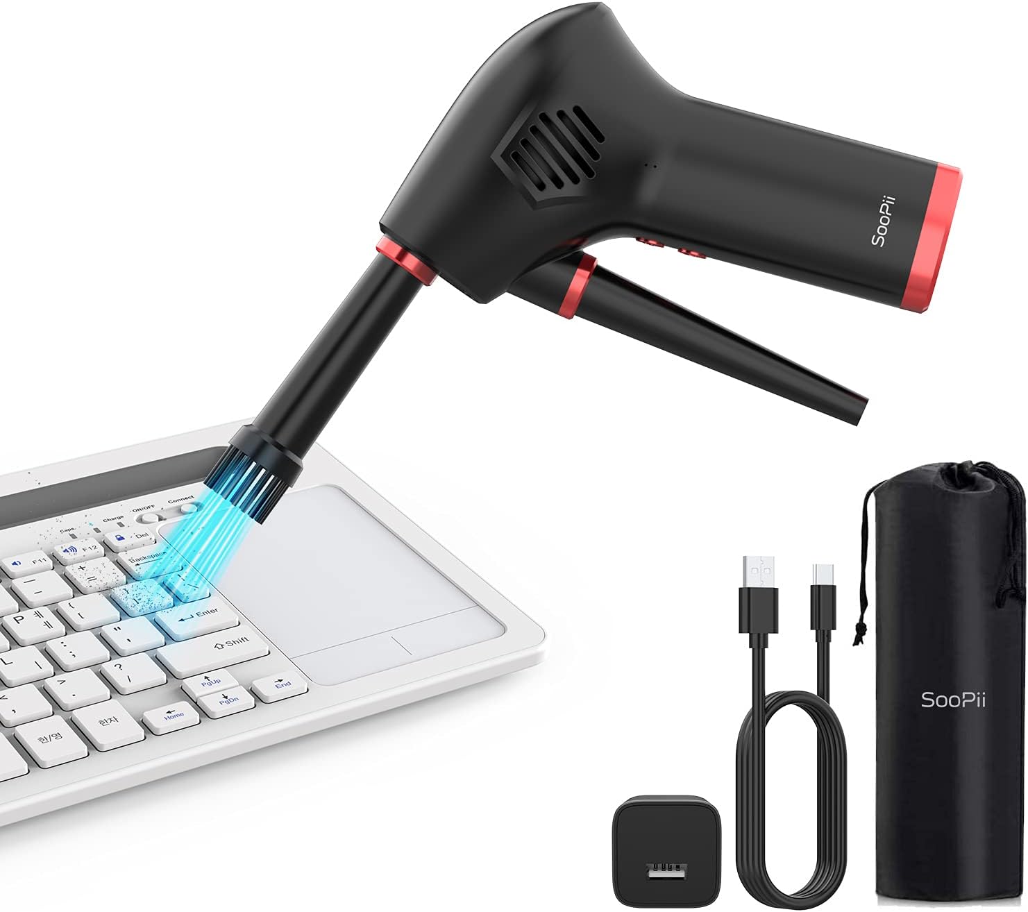 SooPii Cordless Air Duster for Computer Cleaning, Compressed Air Blower with Rechargeable 6000mAh Battery,Powerful 40000 RPM