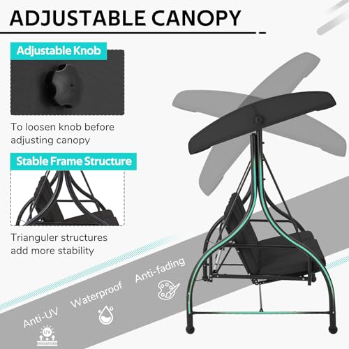 U-MAX Porch Swing Chair with Adjustable Backrest&Canopy