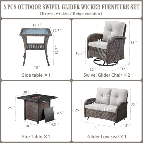 Patio Wicker Chairs Swivel Rocker - Outdoor Swivel Rocking Chairs Set of 2 with Rattan Side Table