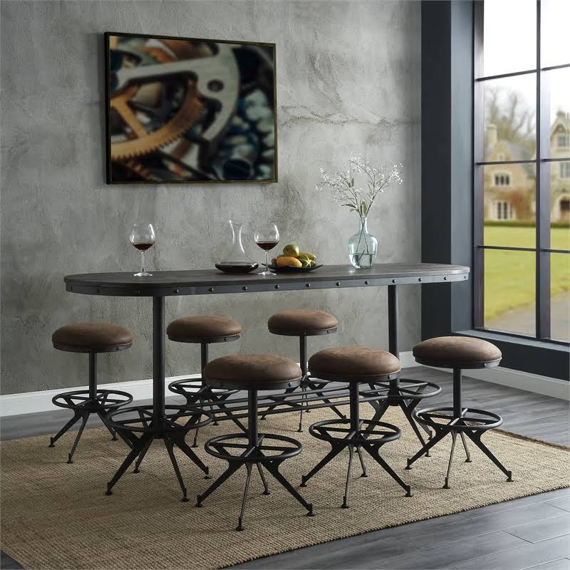 Acme Zangief Counter Height Stool in Salvaged Brown and Black Finish